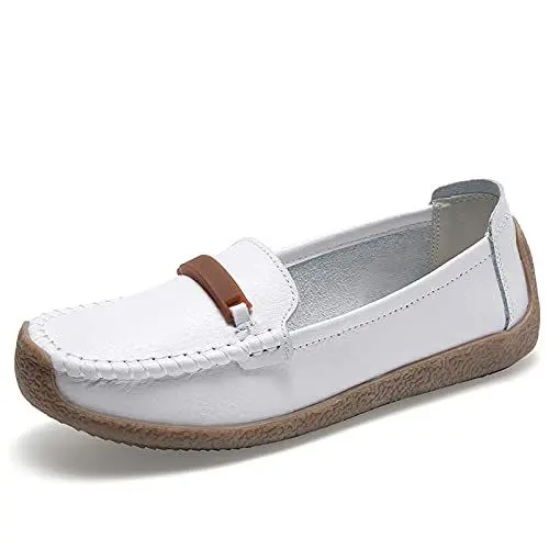 Produktbild: AARDIMI Mokassins Damen Bootsschuhe Loafers Halbschuhe Casual Fahren Schuhe Wildleder Slip on Slipper Erbsenschuhe (43 EU,Weiß-4019)