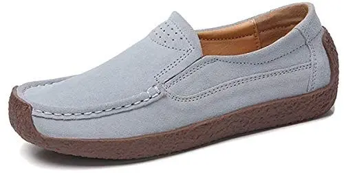 Produktbild: AARDIMI Mokassins Damen Bootsschuhe Loafers Halbschuhe Casual Fahren Schuhe Wildleder Slip on Slipper Erbsenschuhe (38 EU, Grau)