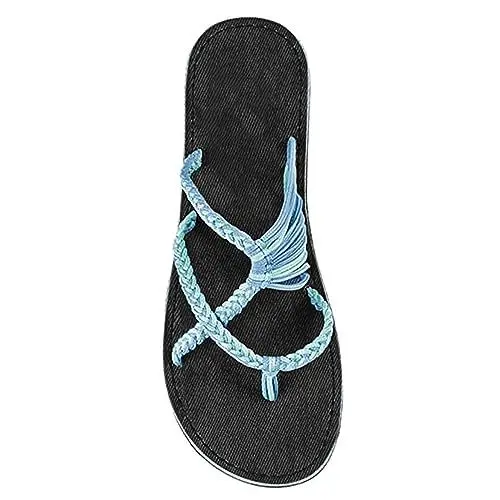 Produktbild: AARDIMI Sandalen Damen Frauen Flip Flops Kreuzband Geflochtene Sandalen Roman Schuhe Sommer Woven Strap Mode Strand Hausschuhe Flacher Anti Rutsch (Blau 2, Numeric_41)