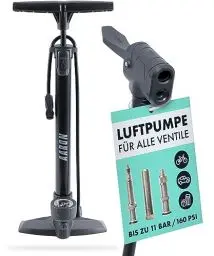 Produktbild: AARON AIR Fahrrad Standpumpe mit Manometer für alle Ventile, Hochdruck Fahrradpumpe Rennrad, Luftpumpe, Pumpe mit Ball Aufsatz, schwarz