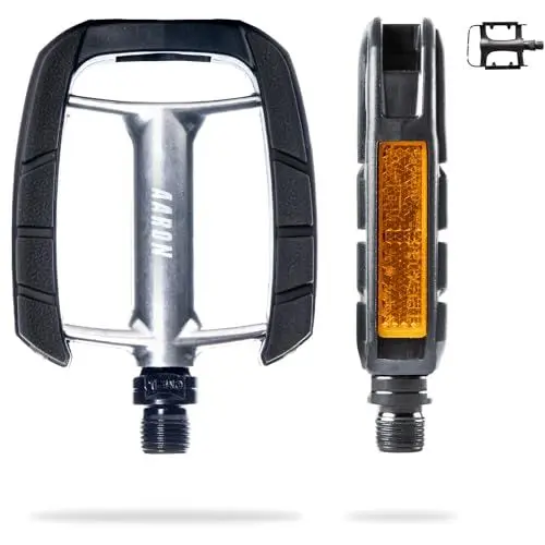 Produktbild: AARON City Fahrradpedale mit rutschfestem Gummi Grip und abgedichtetem Industrie-Kugellager, Trekkingpedale mit Reflektoren für E-Bike, Trekking Bike, City Bike, Silber/Schwarz