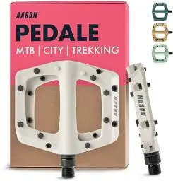 Produktbild: AARON Dirt Pedale aus Kunstoff mit hochwertigen Industrie-Kugellager, rutschfest durch Top Grip & Flat Design, Plattform Fahrradpedale für Dirtbike, E-Bike, Mountainbike (MTB) & Trekking in weiß