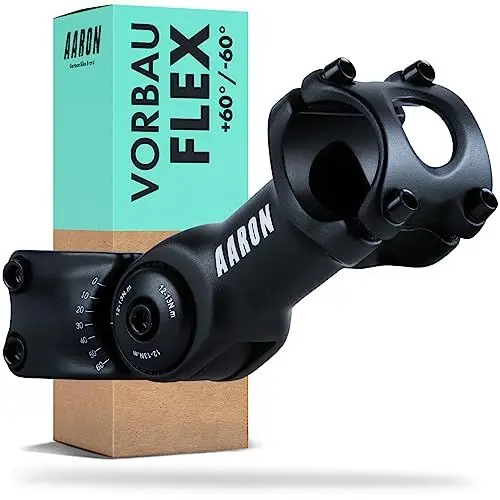 Produktbild: AARON Flex Fahrrad Vorbau - höhenverstellbarer Lenkervorbau - Vorbau für ergonomische Sitzhaltung - Lenkererhöhung für Fahrradlenker geeignet für Trekkingrad, E-Bikes, Citybike, Stadtrad, MTB, schwarz