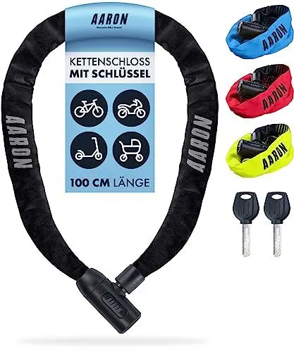 Produktbild: AARON Lock One Fahrradschloss mit Schlüssel, Kettenschloss aus Stahl und hoher Sicherheitsstufe, Schloss für für E-Bike, Mountainbike, Trekkingrad, Tourenrad, Rennrad in schwarz