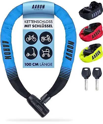 Produktbild: AARON Lock One Fahrradschloss mit Schlüssel, Kettenschloss aus Stahl und hoher Sicherheitsstufe | Schloss für für E-Bike, Mountainbike, Trekkingrad, Tourenrad, Rennrad in gelb