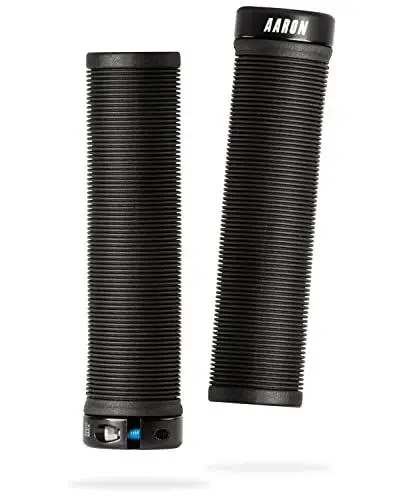 Produktbild: AARON MTB & BMX Fahrradgriffe, sportliche Lenkergriffe aus rutschfestem Gummi, Schwarze Lock-On Gel Griffe mit Lenkerendkappen für Mountainbike, Trekkingrad, E-Bike, Crossbike, Fixie u.v.m.