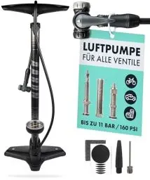 Produktbild: AARON Sport One Fahrrad Standpumpe mit Manometer für alle Ventile, Hochdruck Fahrradpumpe Rennrad, Luftpumpe, Pumpe mit Ball Aufsatz (Grau)