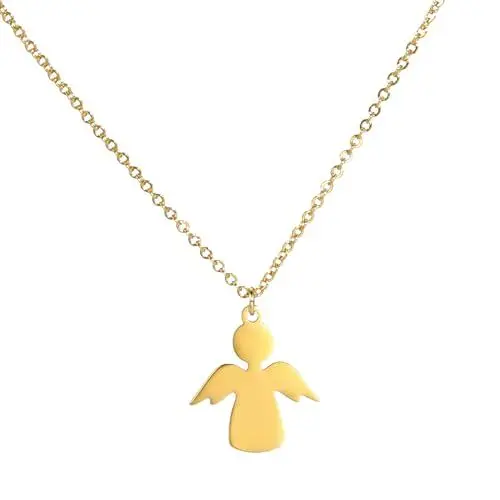 Produktbild: AB Viking Crafts Niedlicher Anhänger Schutzengel mit Kette geprüfter Edelstahl 18K vergoldet in Schmuckbox | Familie Schutz Glück (gold)