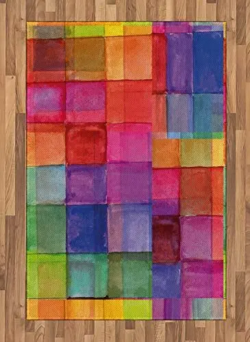 Produktbild: ABAKUHAUS Abstrakt Teppich, Regenbogen-Farben-Quadrate, Deko-Teppich Digitaldruck, Färben mit langfristigen Halt, 120 x 180 cm, Mehrfarbig