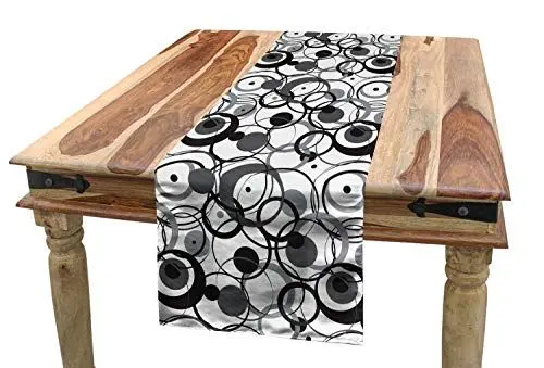 Produktbild: ABAKUHAUS Abstrakt Tischläufer, Kreis-Punkte Moderne, Esszimmer Küche Rechteckiger Dekorativer Tischläufer, 40 x 180 cm, Weiß Schwarz Grau