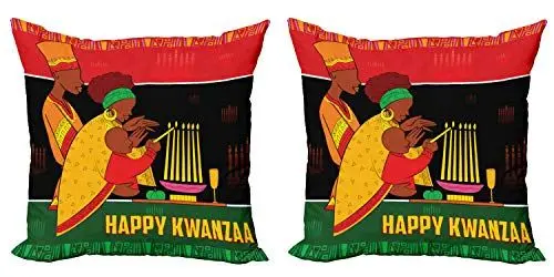 Produktbild: ABAKUHAUS Afroamerikaner Dekokissen Kissenbezug 2er Pack, Familienfeier, Modern Accent Doppelseitiger Digitaldruck, 45x45, Mehrfarbig