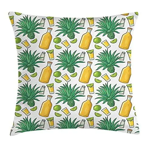 Produktbild: ABAKUHAUS Agave Kissenbezug, Cactus Kalk-Scheibe Tequila, Dekorativer Kopfkissenhülle mit Beidseitiger Druck, 40 x 40 cm, Weißer Senf