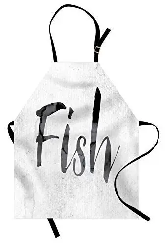 Produktbild: ABAKUHAUS Angeln Theme Kochschürze, Aquarell Fisch-Wort, Höhenverstellbar Waschbar Kein verblassen Klare Farben, Dunkelgrau Hellgrau