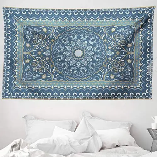 Produktbild: ABAKUHAUS Antik Orientalisch Wandteppich, Kunst Blumig Trippy aus Weiches Mikrofaser Stoff Waschbar ohne Verblassen Digitaldruck, 230 x 140 cm, Grau Teal Blau grau