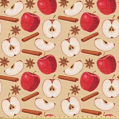 Produktbild: ABAKUHAUS Apfel Stoff als Meterware, Sternanis Zimt Drink, ausdehnbar mit Elestan für Heimwerkarbeiten und Näharbeiten, 10Meters, Beige