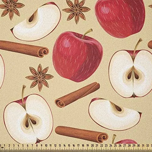 Produktbild: ABAKUHAUS Apfel Stoff als Meterware, Sternanis Zimt Drink, ausdehnbar mit Elestan für Heimwerkarbeiten und Näharbeiten, 1Meter, Beige