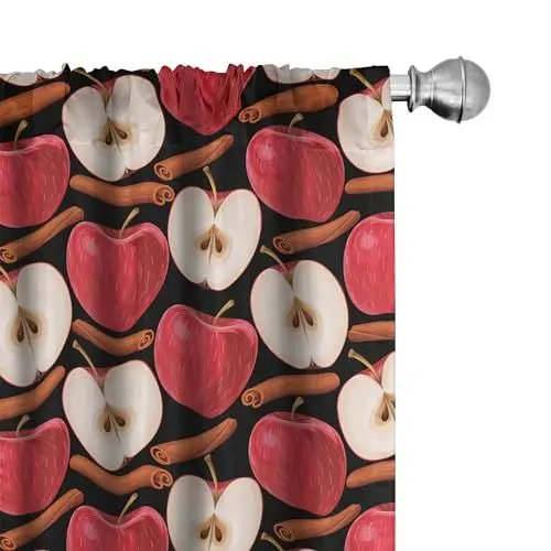 Produktbild: ABAKUHAUS Apfel Vorhänge, Gardinen, Zimtstangen Früchte, Fensterbehandlungen für Wohnzimmer Schlafzimmer Dekor, 2 Stück 75 cm b x 175 cm h, Cinnamon Red Creme