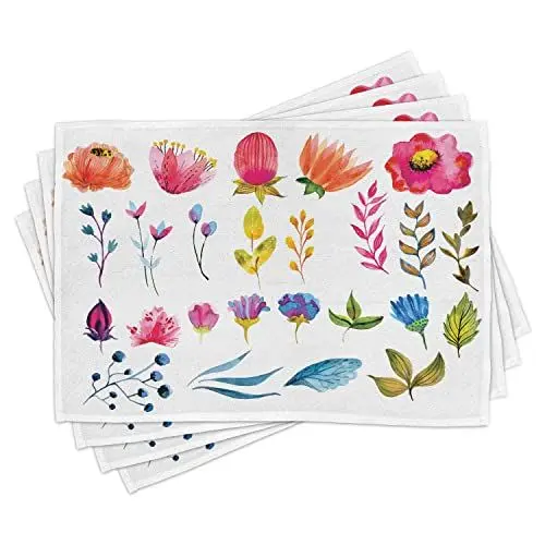 Produktbild: ABAKUHAUS Aquarell Platzmatten, Verschiedene Arten von Gartenpflanzen Künstlerische Blumen Frühling Natur Weiche Blüten, Tiscjdeco aus Farbfesten Stoff für das Esszimmer und Küch, Mehrfarbig