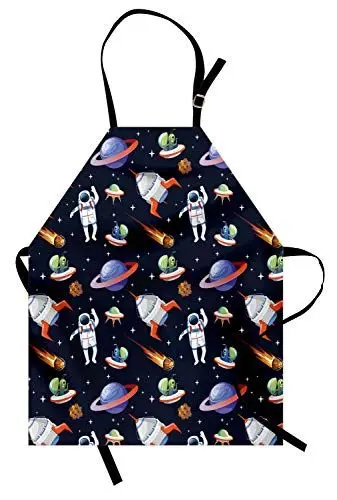 Produktbild: ABAKUHAUS Ausländer Kochschürze, Galaxy Asteroid UFO Astronaut, Farbfest Höhenverstellbar Waschbarer Klarer Digitaldruck, Mehrfarbig