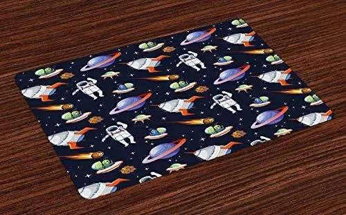 Produktbild: ABAKUHAUS Ausländer Platzmatten, Galaxy Asteroid UFO Astronaut, Tischdekoration Für Küche aus Waschbarer Stoff Digitaldruck, Mehrfarbig