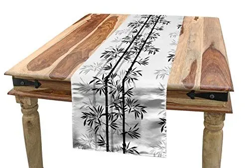 Produktbild: ABAKUHAUS Bambus Tischläufer, Bambus-Baum-Blätter, Esszimmer Küche Rechteckiger Dekorativer Tischläufer, 40 x 180 cm, Weiß