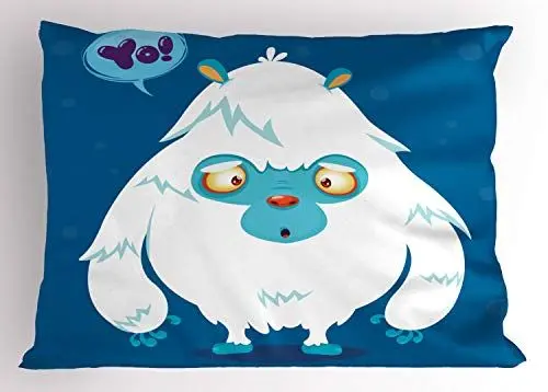 Produktbild: ABAKUHAUS Bigfoot Kissenbezug, Doof Cartoon Monster, Dekorativer Standard King Size Gedruckter Kissenbezug, 90 x 50 cm, Kobaltblau Hellblau Weiß