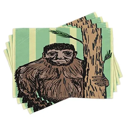 Produktbild: ABAKUHAUS Bigfoot Platzmatten, Mysterious Yeti Sketch, Tischdekoration für das Esszimmer Küche aus Waschbaren Stoff, Mehrfarbig