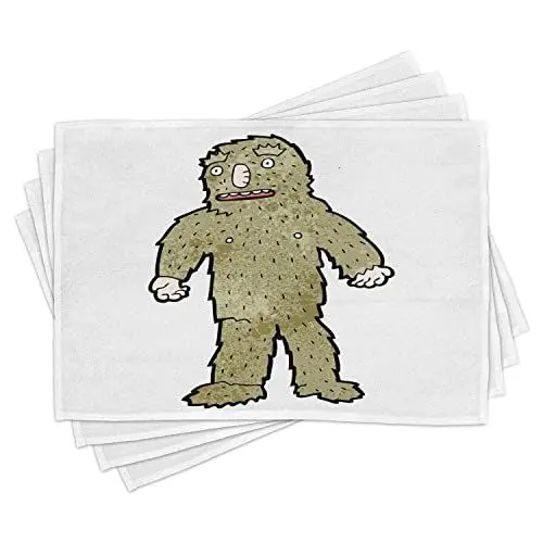 Produktbild: ABAKUHAUS Bigfoot Platzmatten, Quirky Grungy Bigfoot, Rutschfester Waschbarer Tischdeco für Esszimmer und Küche, Khaki und Schwarz