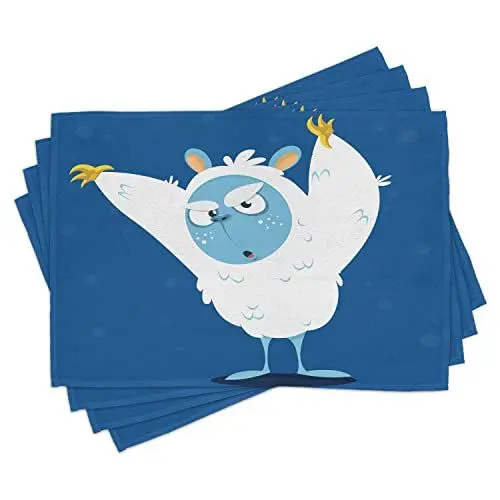 Produktbild: ABAKUHAUS Bigfoot Platzmatten, Wild Scary Yeti Kostüm für Halloween mit flauschigem Fell Fantastische Cartoon Monster, Tiscjdeco aus Farbfesten Stoff für das Esszimmer und Küch, Mehrfarbig