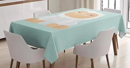 Produktbild: ABAKUHAUS Bigfoot Tischdecke, Grafik Glücklicher Yeti, Für den Inn und Outdoor Bereich geeignet Waschbar Druck Klar Kein Verblassen, 140 x 170 cm, Mintgrün Sandbraun Weiß