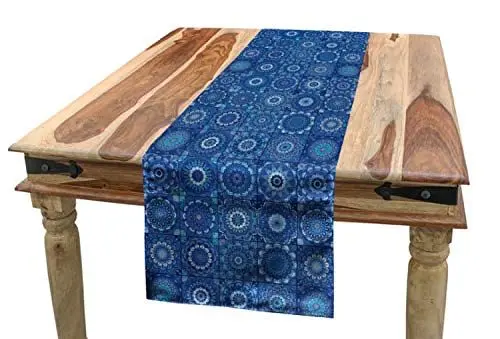 Produktbild: ABAKUHAUS Blauer Mandala Tischläufer, marokkanische Traditional, Esszimmer Küche Rechteckiger Dekorativer Tischläufer, 40 x 180 cm, Indigo Blau