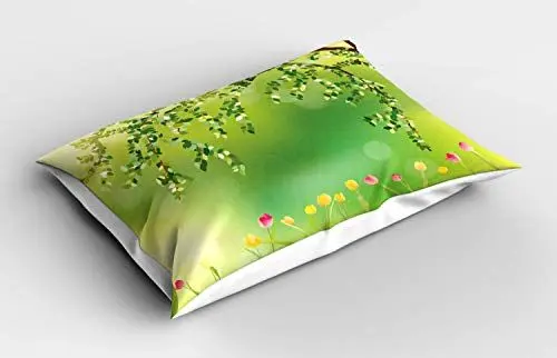 Produktbild: ABAKUHAUS Blumen Kissenbezug, Bunter Tulpenbaum, Dekorativer Standard King Size Gedruckter Kissenbezug, 80 x 40 cm, Multi