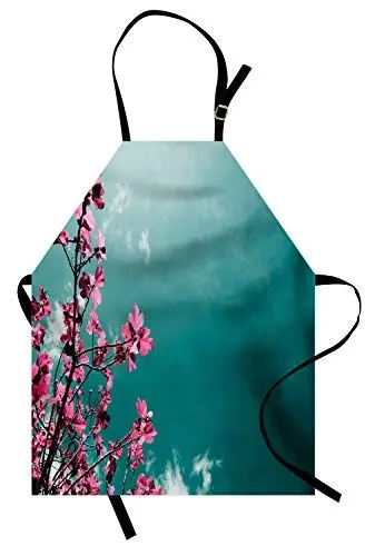 Produktbild: ABAKUHAUS Blumen Kochschürze, Feigenbaum Florets mit sonnigem Himmel-exotischem Sommer-Frühling pflanzt szenische Natur-Ansicht, Farbfest Höhenverstellbar Waschbar Klarer Digitaldruck, Pink Teal