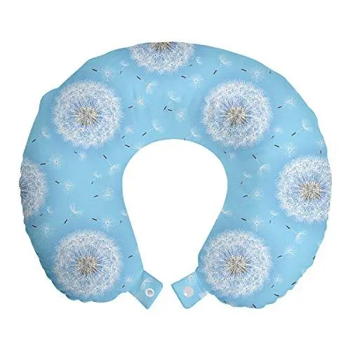 Produktbild: ABAKUHAUS Blumen Reisekissen Nackenstütze, Frühling Romantisches Design, Schaumstoff Reiseartikel für Flugzeug und Auto, 30x30 cm, Sky Blue Weiß