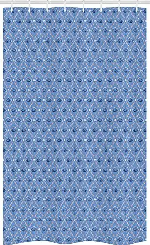 Produktbild: ABAKUHAUS Blumen Schmaler Duschvorhang, Lorbeerblätter Blau Pfirsich, Badezimmer Deko Set aus Stoff mit Haken, 120 x 180 cm, Ceil Blau Pfirsich