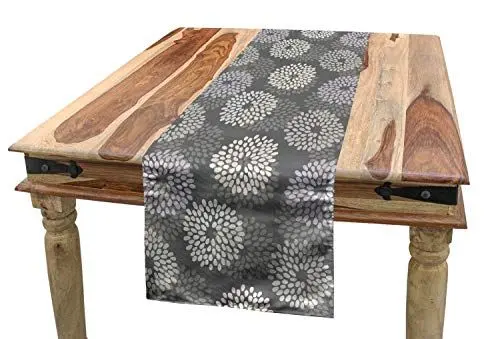 Produktbild: ABAKUHAUS Blumen Tischläufer, Abstrakte Dahlie-Blumen, Esszimmer Küche Rechteckiger Dekorativer Tischläufer, 40 x 180 cm, Kokosnuss Grau