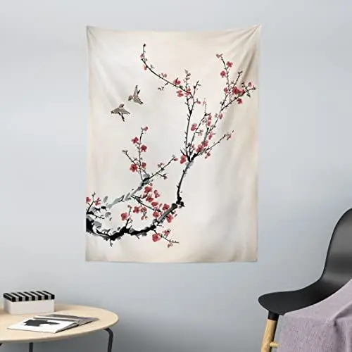 Produktbild: ABAKUHAUS Blumen Wandteppich, Art-Kunst-Vögel aus Weiches Mikrofaser Stoff Waschbar ohne Verblassen Digitaldruck, 110 x 150 cm, Schwarz