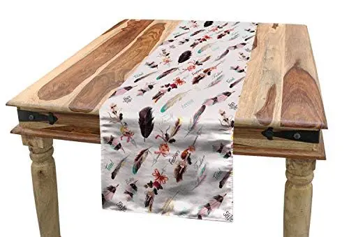 Produktbild: ABAKUHAUS Boho Tischläufer, Ethnische Mode Federn, Esszimmer Küche Rechteckiger Dekorativer Tischläufer, 40 x 225 cm, Mehrfarbig