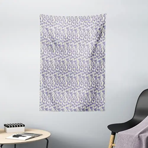 Produktbild: ABAKUHAUS Botanisch Wandteppich, Frühling Lavendel Wiese, Wohnzimmer Schlafzimmer Wandtuch Seidiges Satin Wandteppich, 100 x 150 cm, Eischale Blau Violett