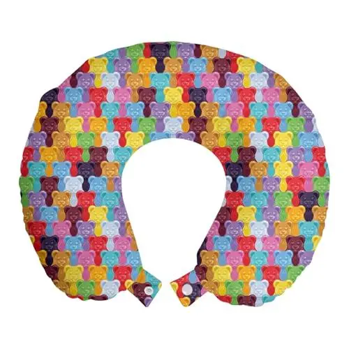 Produktbild: ABAKUHAUS Bunt Reisekissen Nackenstütze 2er Pack, Gummibärchen Kinder Tile Schaumstoff Reiseartikel für Flugzeug und Auto, 30x30 cm, Mehrfarbig