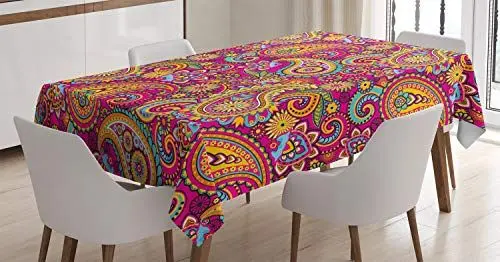 Produktbild: ABAKUHAUS Bunt Tischdecke, Asiatisch Paisley Ost, Für den Inn und Outdoor Bereich geeignet Waschbar Druck Klar Kein Verblassen, 140 x 240 cm, Mehrfarbig
