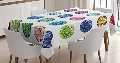 Produktbild: ABAKUHAUS Bunt Tischdecke, Oval Diamanten Smaragd, Personalisierter Druck mit Klaren Farben Waschbar Wasserfest kein Verblassen, 140 x 200 cm, Blau und Grün