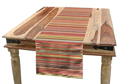 Produktbild: ABAKUHAUS Bunt Tischläufer, Horizontale Streifen, Esszimmer Küche Rechteckiger Dekorativer Tischläufer, 40 x 180 cm, Rot Gelb