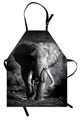 Produktbild: ABAKUHAUS Elefant Kochschürze, Majestätischer Elefant Stier nähert Sich Foto exotischen Wilden Lebensraum Säugetier Kunstdruck Safari, Höhenverstellbar Maschienenwaschbar Kein verblassen, Grau