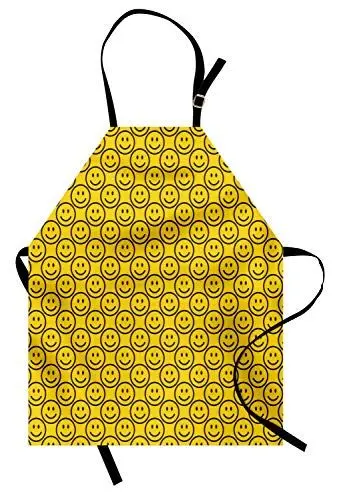 Produktbild: ABAKUHAUS Emoticon Kochschürze, Diagonal Smiling Faces, Maschienenwaschbar kein Verblassen, Dark Army Grün und Gelb