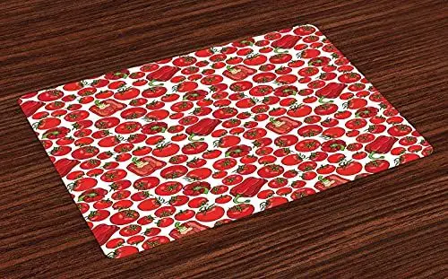 Produktbild: ABAKUHAUS Essen Platzmatten, Rote Tomaten Paprika-Muster, Tischdeco aus Farbfesten Stoff für das Esszimmer und Küch, Weiß Scarlet Red