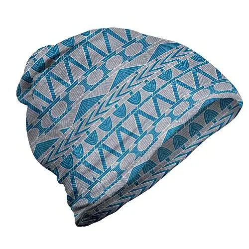 Produktbild: ABAKUHAUS Ethnisch Unisex Beanie, Alter Stil Aztec Folklore, Wandern im Freien, Taupe Grau und Seeblaue