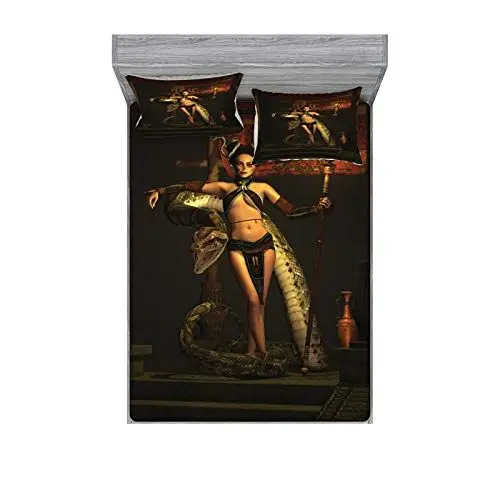 Produktbild: ABAKUHAUS Fantasie Buntes Spannbetttuch- und Kissen-Set, Schönheit mit Sceptre, Dekoratives und Bedrucktes 3-teiliges Bettwäscheset, 180 cm x 200 cm, Mehrfarbig