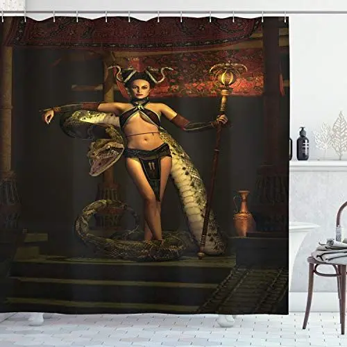 Produktbild: ABAKUHAUS Fantasie Duschvorhang, Schönheit mit Sceptre, Stoffliches Gewebe Badezimmerdekorationsset mit Haken, 175 x 200 cm, Mehrfarbig