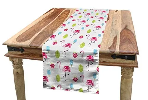 Produktbild: ABAKUHAUS Flamingo Tischläufer, Sommer Ice Cream Berry, Esszimmer Küche Rechteckiger Dekorativer Tischläufer, 40 x 180 cm, Weiß Dunkelrosa